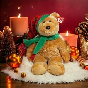 Large! Ty Beanie Buddy - 2003 Holiday Teddy With Christmas Hat 15"